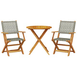 3 Piece Bistro Set Grey Poly Rattan and Solid Wood