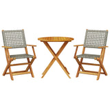 3 Piece Bistro Set Grey Poly Rattan and Solid Wood - Front View