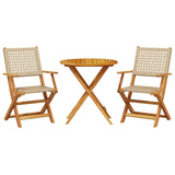 3 Piece Bistro Set Beige Poly Rattan and Solid Wood - Front View