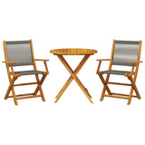 3 Piece Bistro Set Grey Polypropylene and Solid Wood - Front View