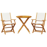 3 Piece Bistro Set Cream White Fabric and Solid Wood - Front View