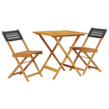 3 Piece Bistro Set Black Poly Rattan and Solid Wood - Front View