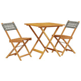 3 Piece Bistro Set Grey Poly Rattan and Solid Wood - Front View