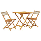 3 Piece Bistro Set Beige Poly Rattan and Solid Wood - Front View