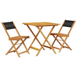 3 Piece Bistro Set Black Polypropylene and Solid Wood - Front View