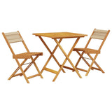 3 Piece Bistro Set Beige Polypropylene and Solid Wood - Front View