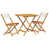 3 Piece Bistro Set Cream White Fabric and Solid Wood - Front View