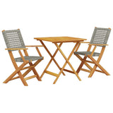 3 Piece Bistro Set Grey Poly Rattan and Solid Wood