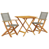 3 Piece Bistro Set Grey Poly Rattan and Solid Wood - Front View