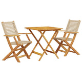 3 Piece Bistro Set Beige Poly Rattan and Solid Wood - Front View