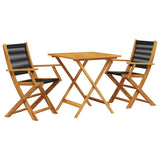 3 Piece Bistro Set Black Polypropylene and Solid Wood - Front View