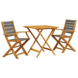 3 Piece Bistro Set Grey Polypropylene and Solid Wood - Front View