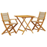 3 Piece Bistro Set Beige Polypropylene and Solid Wood - Front View