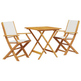 3 Piece Bistro Set Cream White Fabric and Solid Wood - Front View