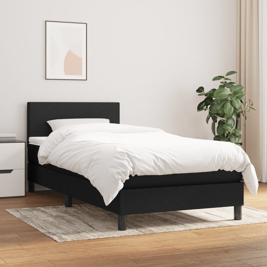 Box Spring Bed with Mattress Black 107x203 cm King Single Fabric