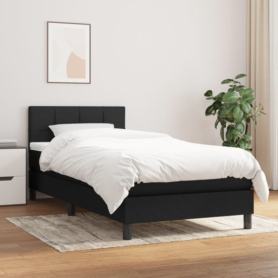 Box Spring Bed with Mattress Black 107x203 cm King Single Fabric