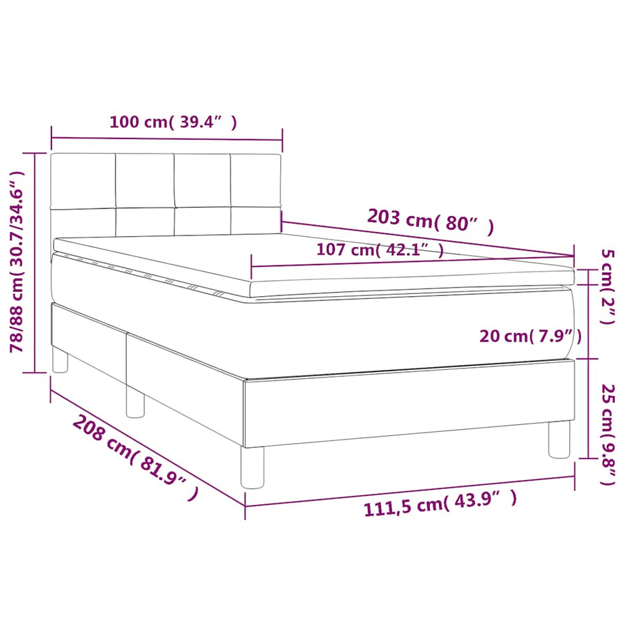 Box Spring Bed with Mattress Black 107x203 cm King Single Fabric