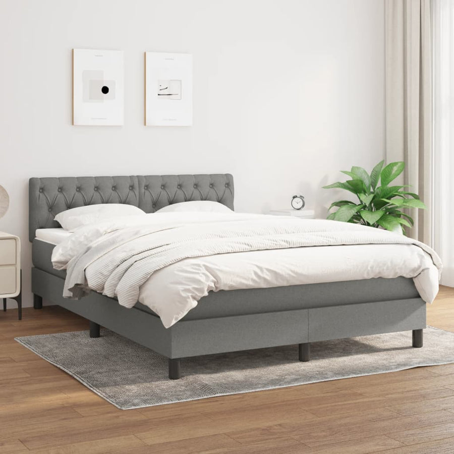 Box Spring Bed with Mattress Dark Grey 137x190 cm Full Fabric