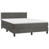 Box Spring Bed with Mattress Dark Grey 137x187 cm Double Size Velvet - Front View