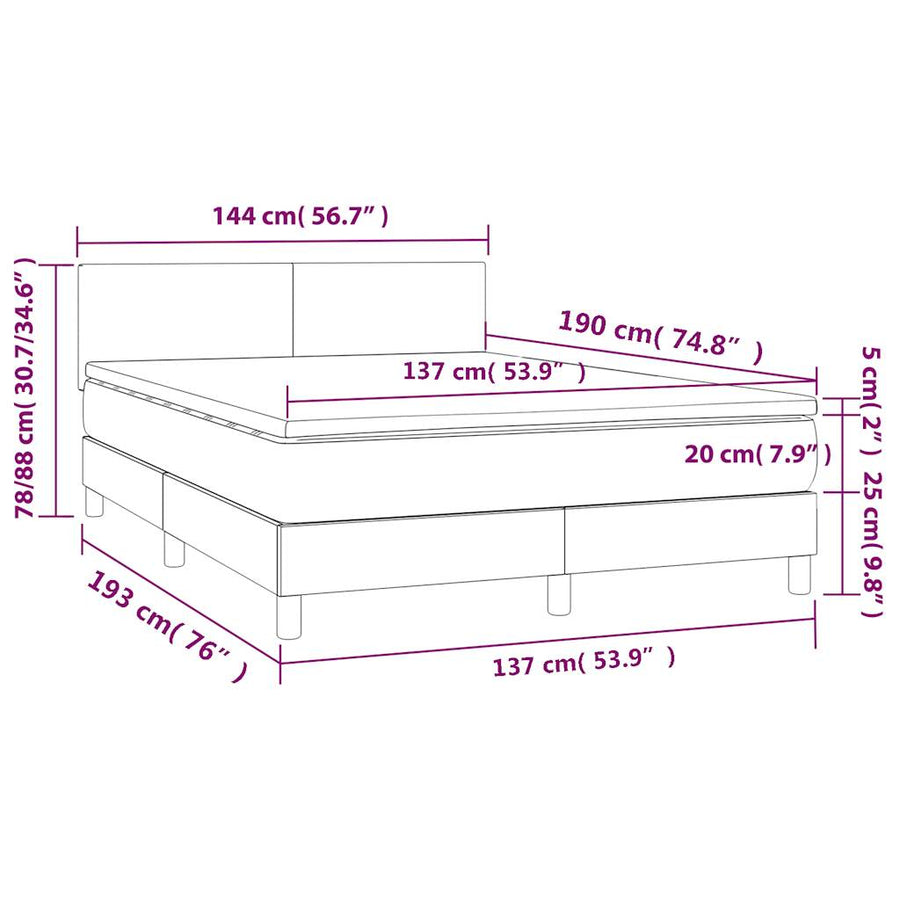 Box Spring Bed with Mattress Dark Grey 137x190 cm Full Velvet