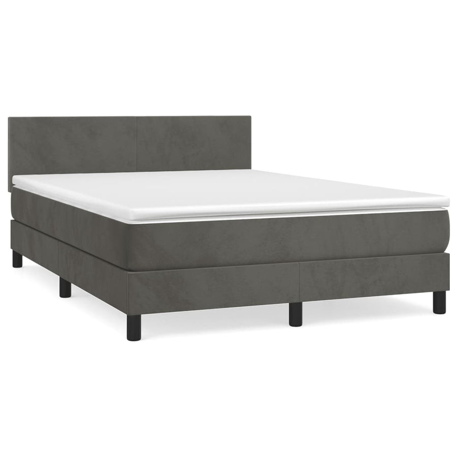 Box Spring Bed with Mattress Dark Grey 137x190 cm Full Velvet