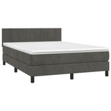 Box Spring Bed with Mattress Dark Grey 137x187 cm Double Size Velvet - Front View