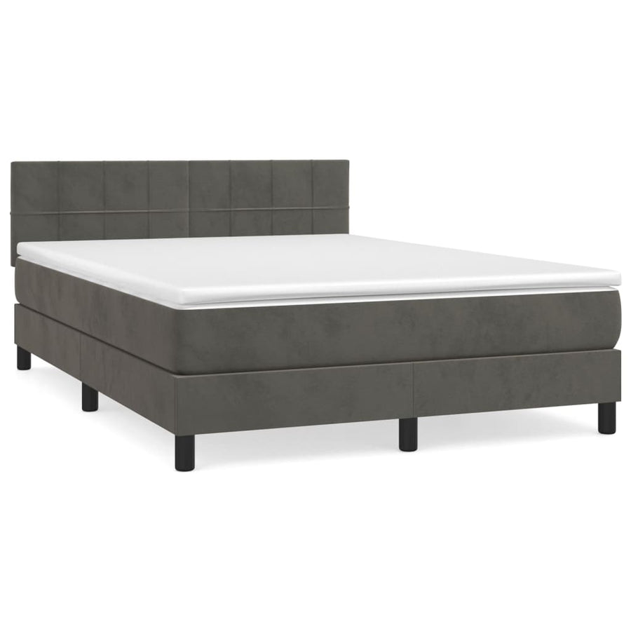 Box Spring Bed with Mattress Dark Grey 137x190 cm Full Velvet
