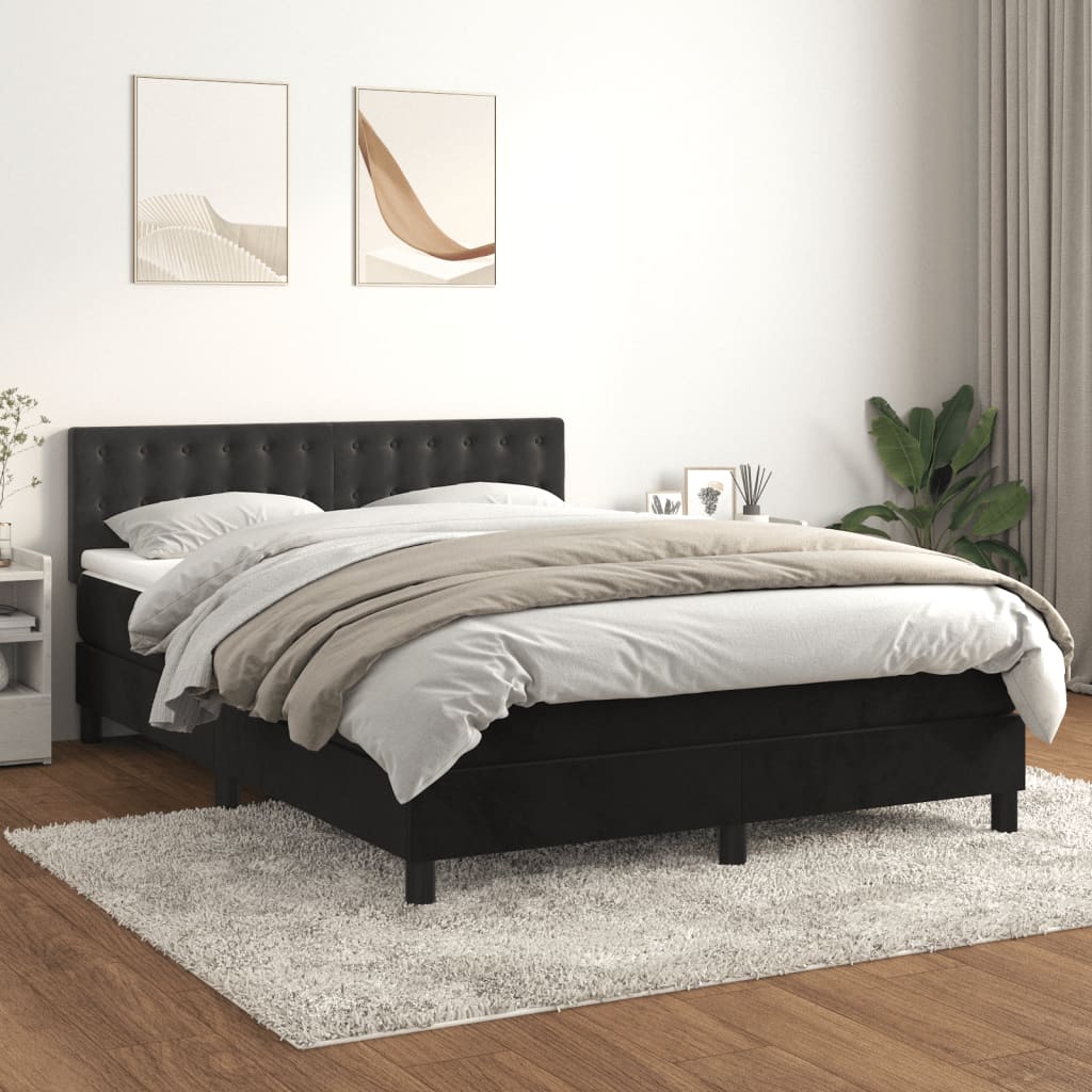 Box Spring Bed with Mattress Black 137x190 cm Full Velvet