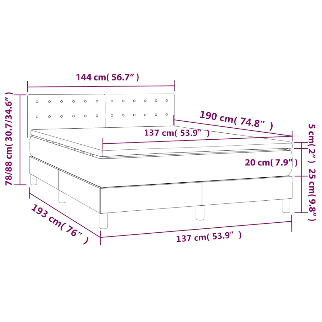 Box Spring Bed with Mattress Black 137x190 cm Full Velvet