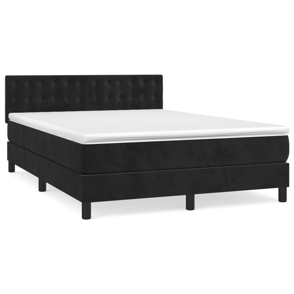 Box Spring Bed with Mattress Black 137x190 cm Full Velvet