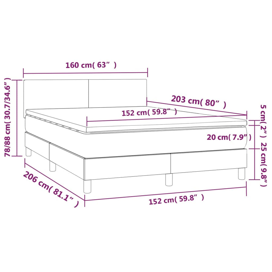 Box Spring Bed with Mattress Dark Grey 152x203 cm Queen Velvet