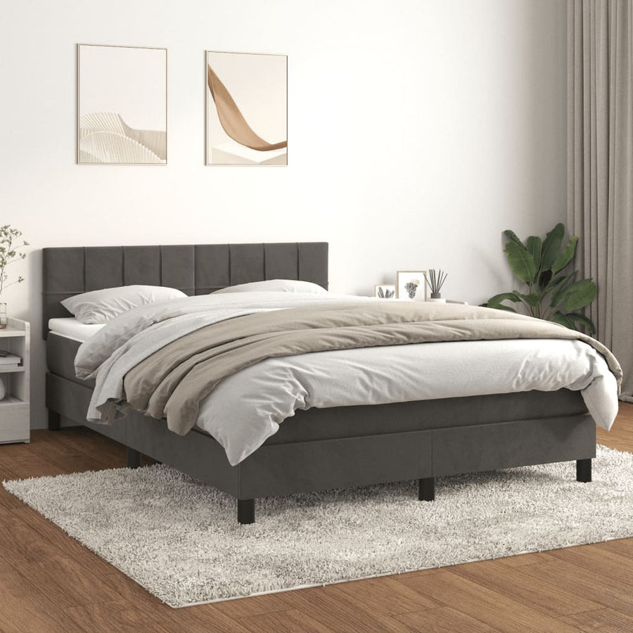 Box Spring Bed with Mattress Dark Grey 152x203 cm Queen Velvet
