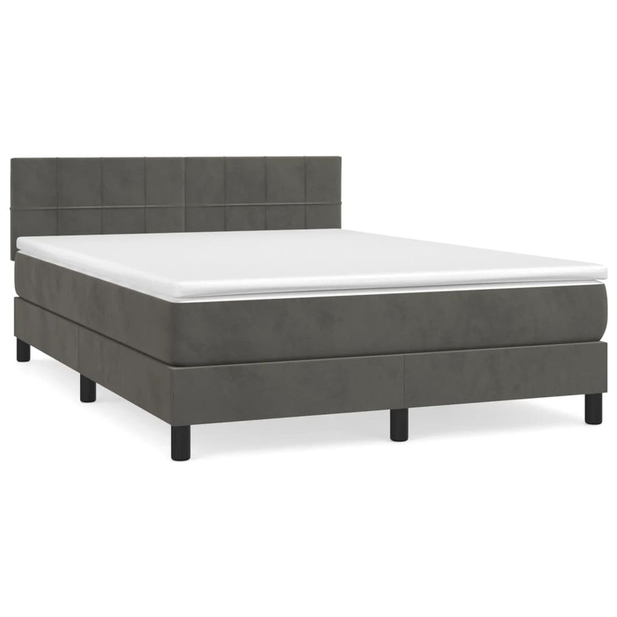 Box Spring Bed with Mattress Dark Grey 152x203 cm Queen Velvet
