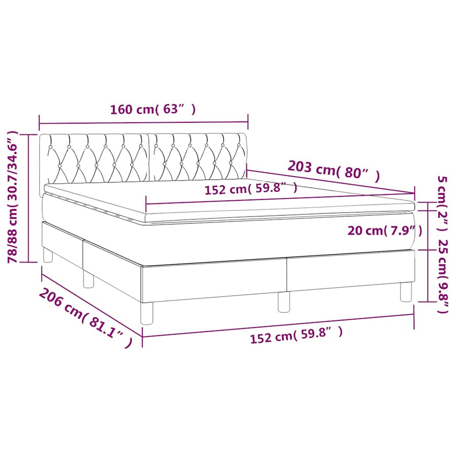 Box Spring Bed with Mattress Black 152x203 cm Queen Velvet