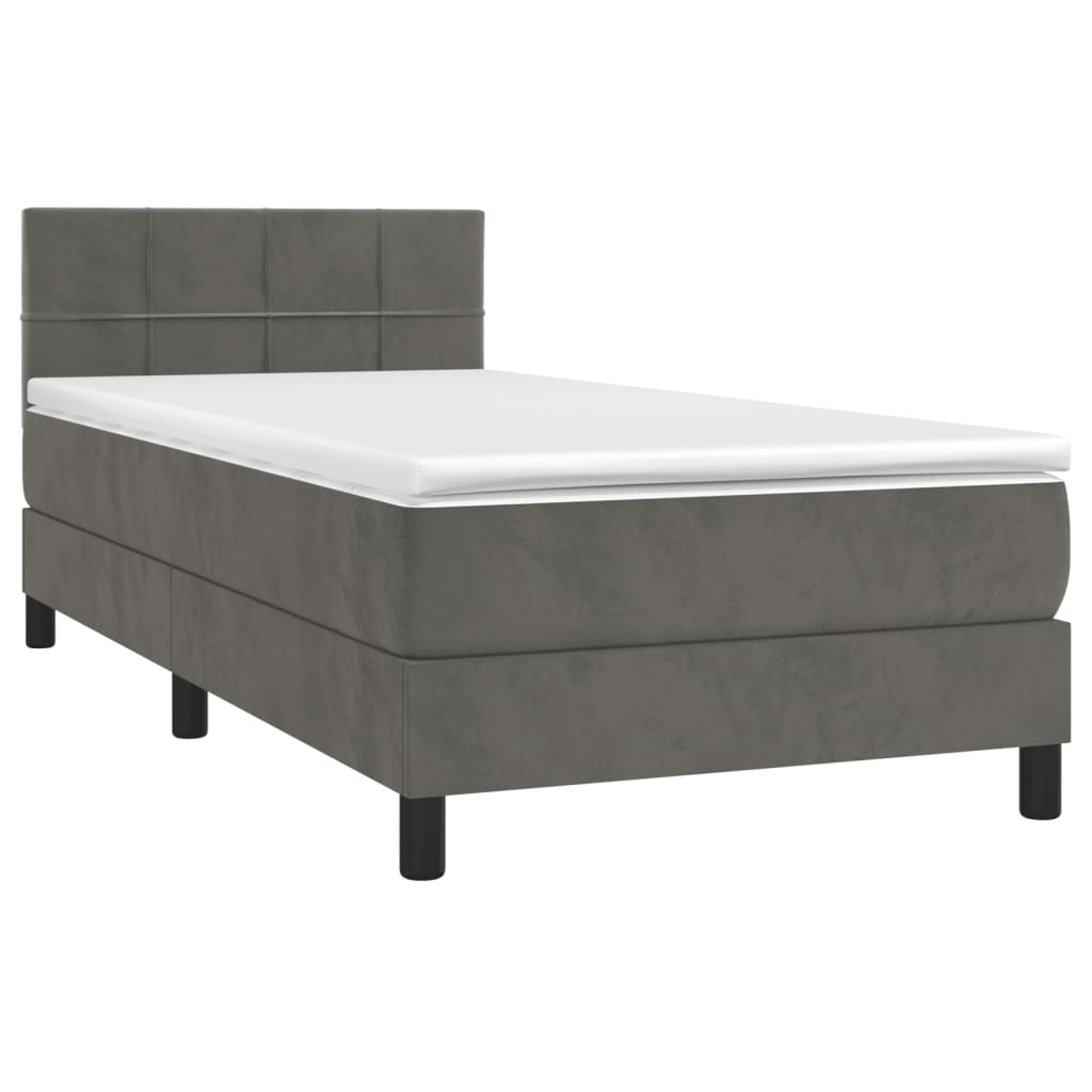 Box Spring Bed with Mattress Dark Grey 106x203 cm King Single Size Velvet
