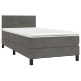 Box Spring Bed with Mattress Dark Grey 106x203 cm King Single Size Velvet - Front View