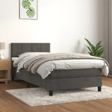 Box Spring Bed with Mattress Dark Grey 106x203 cm King Single Size Velvet - Side View