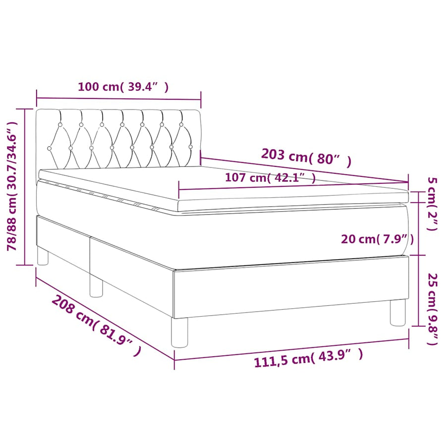 Box Spring Bed with Mattress Black 107x203 cm King Single Velvet