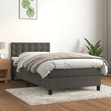 Box Spring Bed with Mattress Dark Grey 106x203 cm King Single Size Velvet - Side View