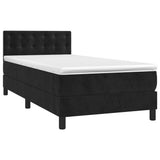 Box Spring Bed with Mattress Black 106x203 cm King Single Size Velvet - Front View