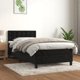 Box Spring Bed with Mattress Black 106x203 cm King Single Size Velvet - Side View