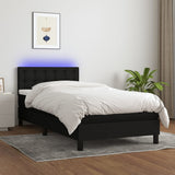 Box Spring Bed with Mattress&LED Black 106x203 cm King Single Size Fabric - Side View