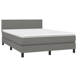 Box Spring Bed with Mattress&LED Dark Grey 137x187 cm Double Size Fabric - Front View