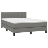 Box Spring Bed with Mattress&LED Dark Grey 137x187 cm Double Size Fabric - Front View