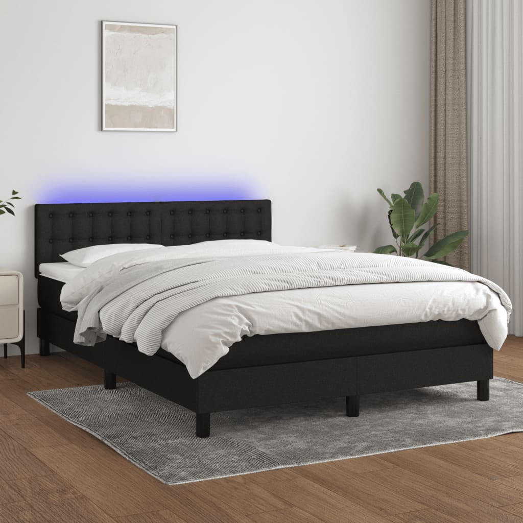 Box Spring Bed with Mattress&LED Black 137x190 cm Full Fabric