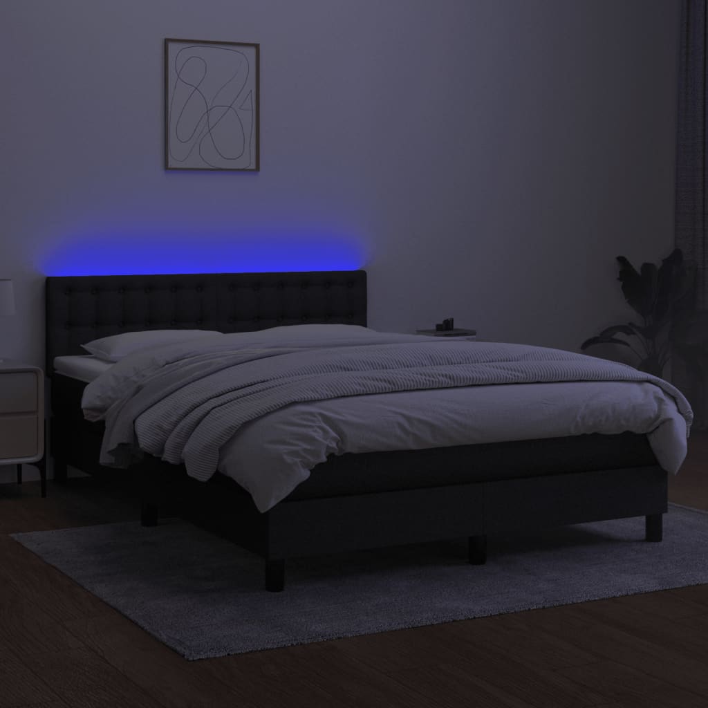Box Spring Bed with Mattress&LED Black 137x190 cm Full Fabric