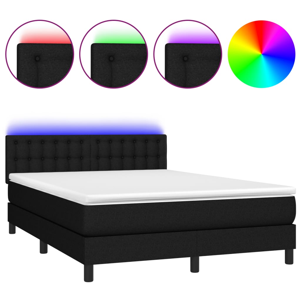 Box Spring Bed with Mattress&LED Black 137x190 cm Full Fabric