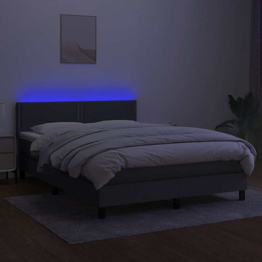 Box Spring Bed with Mattress&LED Dark Grey 153x203 cm Queen Size Fabric