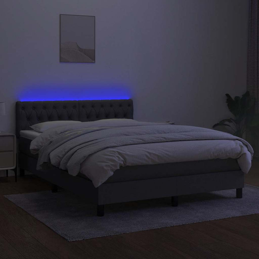 Box Spring Bed with Mattress&LED Dark Grey 152x203 cm Fabric