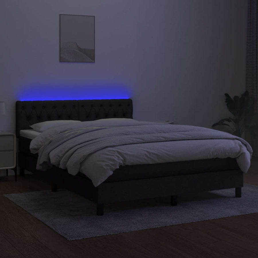 Box Spring Bed with Mattress&LED Black 152x203 cm Queen Fabric
